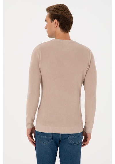 U.S. Polo Assn. Erkek Slim Fit Bisiklet Yaka Taş Basic Kazak 50313667-VR049