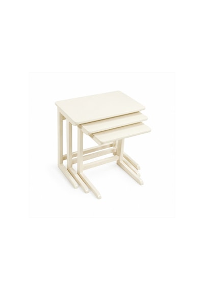 Ganni Home C 3 Lü Zigon Sehpa Seti Krem Krem Gürgen İskeletli, İç İçe Geçebilen Modern C Tasarım
