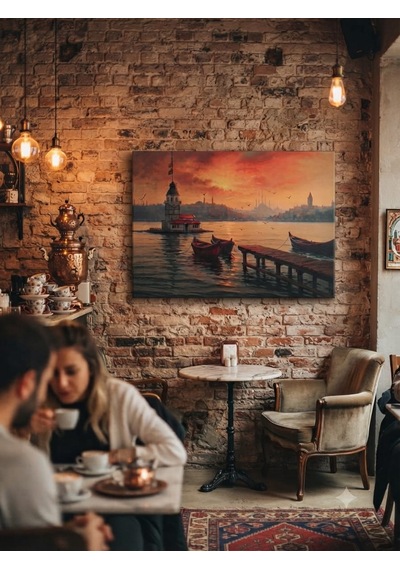 Ortaköy Tablo 60x90 Cm Büyük Boy Kafe Ve Salon Hediyelik Duvar Aksesuarı Siyah