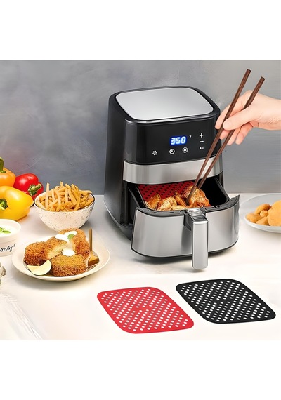 Renkli Isıya Dayanıklı Yıkanılabilir Silikon Fırın Airfryer Kare Model Pişirme Matı 21,5 Cm Kırmızı