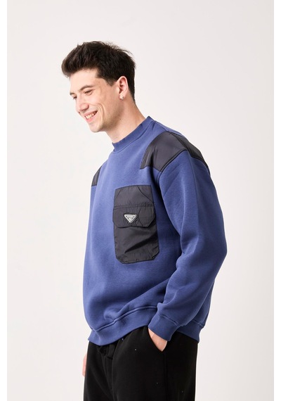 X-4006 Garni Detaylı Üç İplik Şardonlu Sweat Lacivert