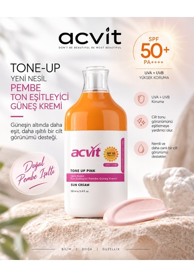 Acvit Tone Up Yeni Nesil Pembe Ton Eşitleyici Güneş Kremi SPF50+ Pa++++ 100 ML