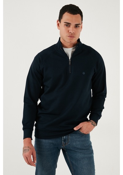 Buratti Pamuklu Relaxed Fit Yarım Fermuarlı Dik Yaka Erkek Sweat 5901232 Lacivert