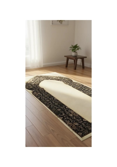Bambu Namaz Seccadesi 80x130 Cm - Kaymaz Tabanlı Yumuşak Krem Siyah Krem