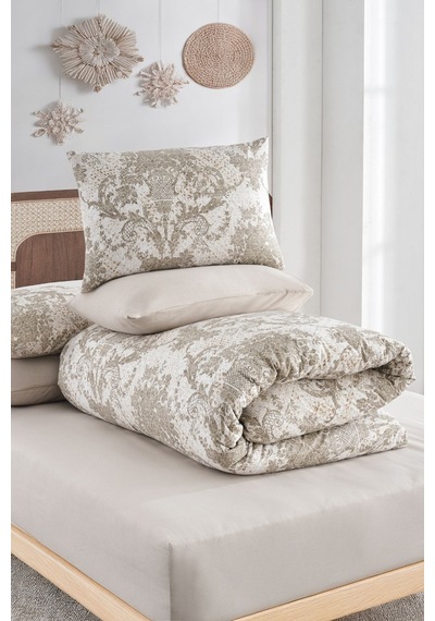Veramoni Soft Dreams Soft Dreams Çift Kişilik Pamuklu Desenli Nevresim Takımı - Bej