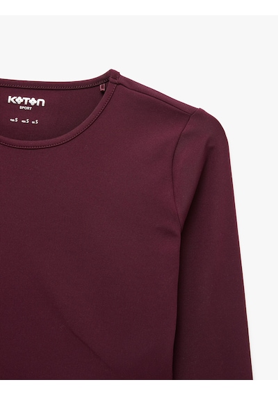 Koton Slim Fit Uzun Kollu Bisiklet Yaka Spor Crop Tişört Bordo 7wak10092nk