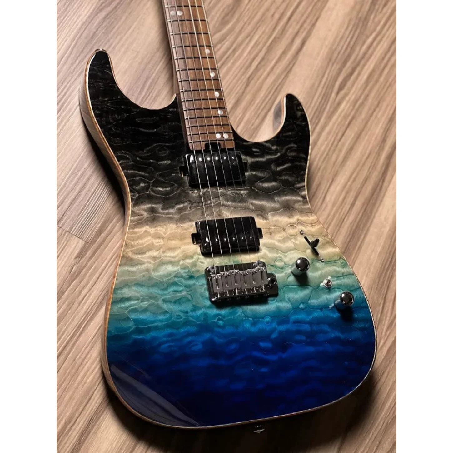 Soloking Ms-1 Custom 24 Hh Quilt With Rosewood Fb İn Ocean Storm Double Wipeout Jescar W/gigbag