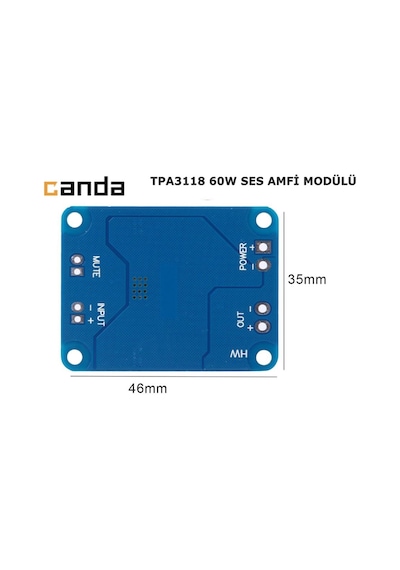 Tpa3118 Ses Amfi Modülü 60W Dc 8-24V Mono  Devre