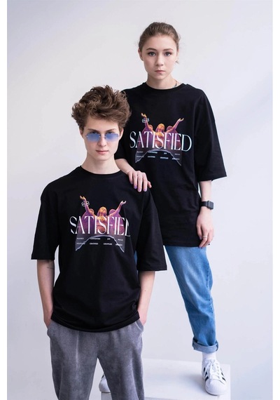 Startmore Unisex Satisfied Siyah Tshirt Siyah