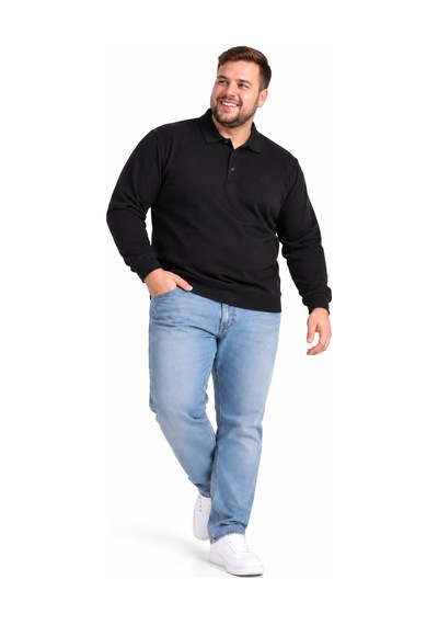 Annex Büyük Beden Polo Yaka Erkek Sweatshirt Siyah