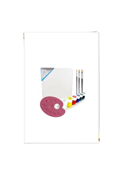 35x50 Cm Resim Tuvali Boyama Başlangıç Seti - Akrilik Boya Fırça Palet Tuval Set