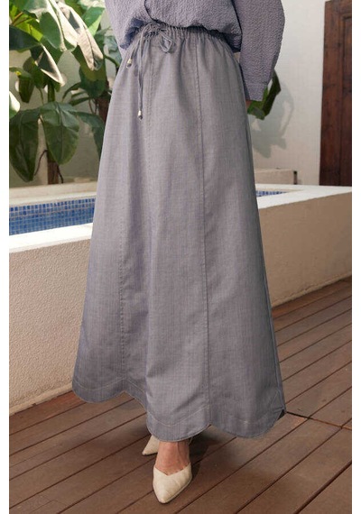 2273-parçalı Lastikli Etek Mavi Mavi