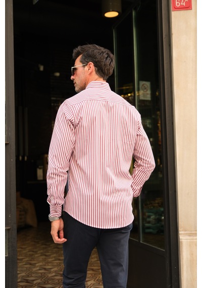 Slim Fit Uzun Kol Likralı Çizgili Yaka Düğmeli Hediye Kutulu Erkek Gömlek Fs-003669 - Bordo-2576 Slim Fit Uzun Kol Likralı Çizgili Yaka Düğmeli Hediye Kutulu Erkek Gömlek Fs-003669 - Bordo-2576