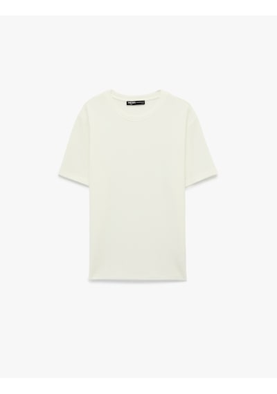 Koton Regular Fit Kısa Kollu Pamuklu Waffle Dokulu Bisiklet Yaka Tişört Ekru 6sam10406mk