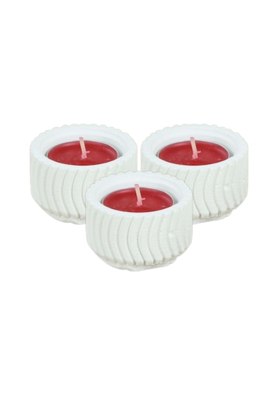 Eskitme Mumluk Şamdan 3 Adet Tealight Uyumlu Üçlü Tekerlek Model - Beyaz