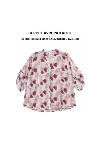 Büyük Beden Hakim Yaka Desenli Viskon Kumaş Rahat Kalıp Kadın Gömlek Pembe