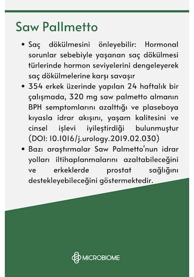 Microbiome Saw Palmetto Cüce Palmiye Ektresi 30 Tablet