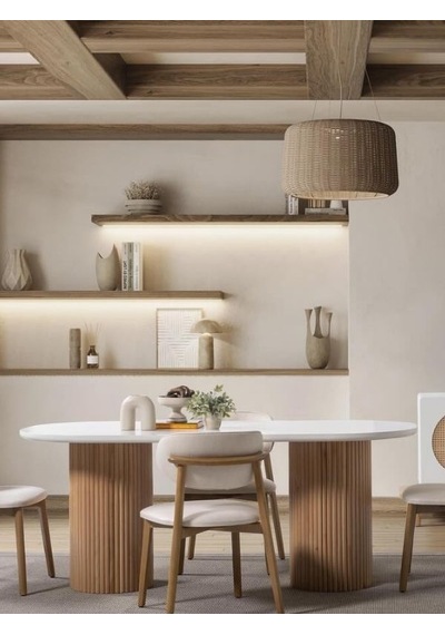 Gaia İskandinav Oval Natural Ahşap Bohem Masa 80x180 Naturel - Beyaz