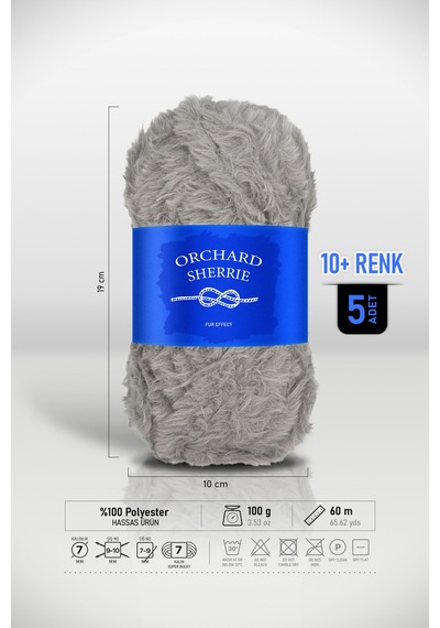 Açık Gri 5'li Paket 100 Gr / 60 M Tavşan Tüyü Dokulu Kalın Kürk Peluş Örgü İpi