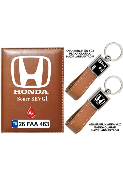 Plakanıza Özel Honda Logolu Taba Ruhsat Kabı Ve Anahtarlık