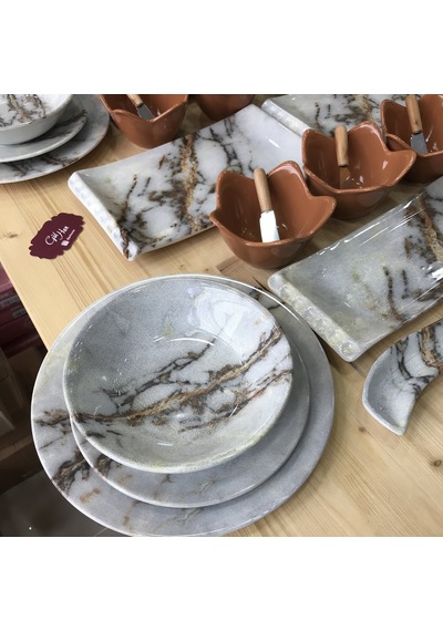 Keramika 18 Parça 6 Kişilik Yemek Takımı Mermer Kera Art