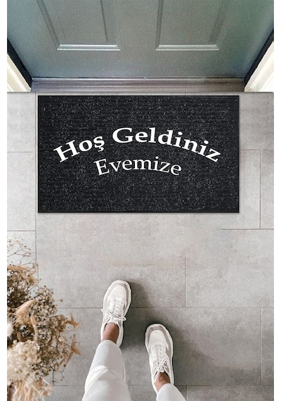Balkon Ve Iç Dış Kapı Yıkanabilir Nem Alıcı Toz Alıcı Halı Kapı Önü Paspası Türkçe Hoş Geldiniz Açık Gri