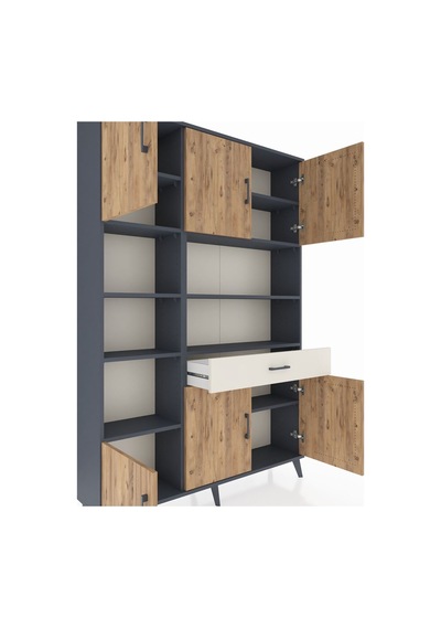 Arges Dolap 10 Raflı Tek Çekmeceli 6 Kapaklı 132x30x195 Antra... Antrasit