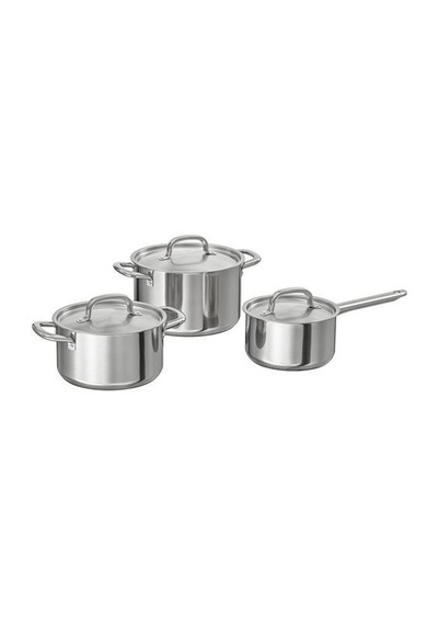 Ikea 365+ Paslanmaz Çelik Tencere Seti 0,9-1,7-2,8 L Krom 6 Parça