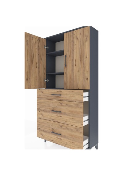 Arges Dolap 3 Raflı 3 Çekmeceli 2 Kapaklı 88x30x182 Antrasit-çam Antrasit
