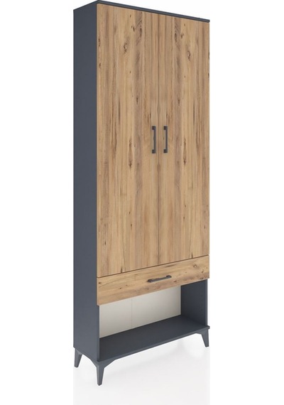 Arges Dolap 4 Raflı Tek Çekmeceli 2 Kapaklı 88x30x221 Antrasit-çam Antrasit