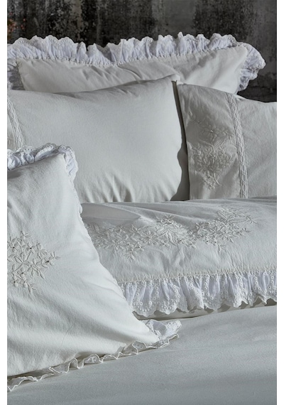 Ecocotton Elsa Krem Çift Kişilik Organik Nevresim Takımı Krem