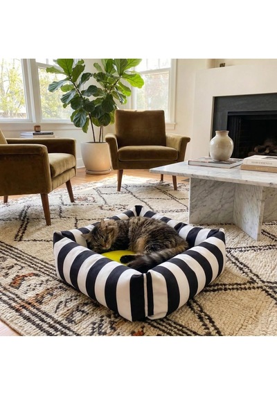 Lüks Kare Zebra Desen Kedi Köpek Yatağı, Sarı
