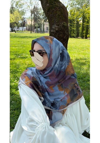 Qalortex Scarf Pamuklu Soft Meva Desen Eşarp-blueberry
