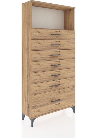 Arges Dolap Tek Raflı 7 Çekmeceli 88x30x182 Çam-çam Çam