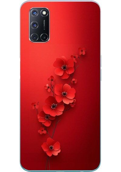 Oppo A52 Uyumlu Kırmızı Kardelenler Baskılı Silikon Kılıf Renkli