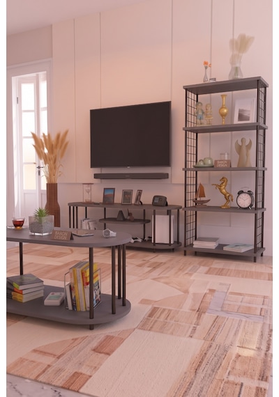 Salon Oturma Odası Takımı Metal Ayaklı Tv Ünitesi Kitaplık Orta Sehpa Avantajlı Mobilya Seti Antrasit Salon Oturma Odası Takımı Metal Ayaklı Tv Ünitesi Kitaplık Orta Sehpa Avantajlı Mobilya Seti Antrasit