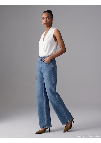 Dilvin 72356 Tencel Wideleg Denim-mavi