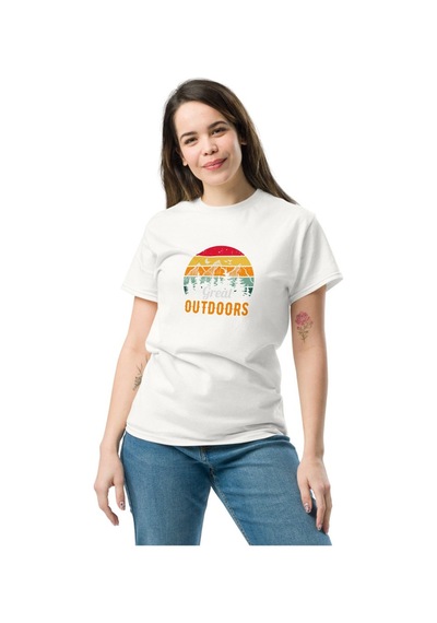Wildstyle Great Outdoors Retro Dağ Manzara Kamp Doğa Baskılı Unisex Pamuklu Tişört Beyaz