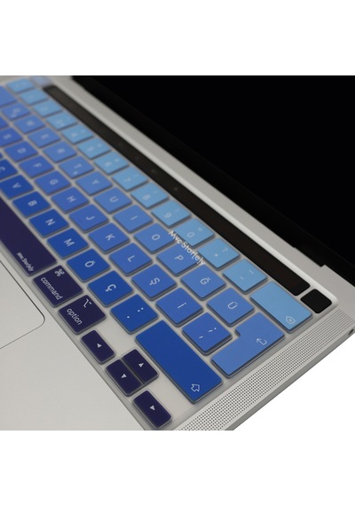 Apple Uyumlu MacBook Pro 13inç M1-m2 Klavye Koruyucu Ombre Türkçe Q Touchbarlı A2338 A2289 A2251 A2141 İle Lacivert Mavi