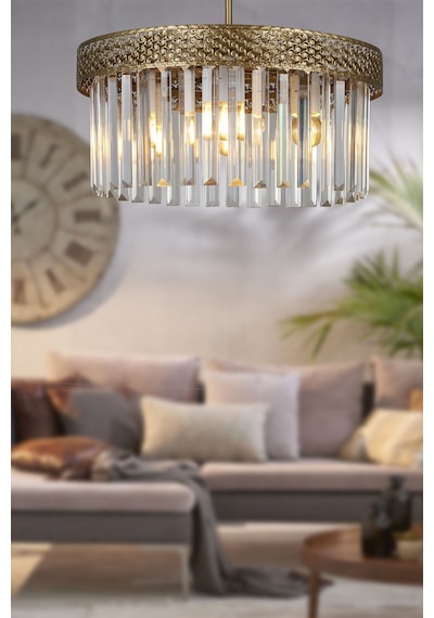 Begüsa Sitrus 4.lü Eskitme Lux Kristal Taşlı Avize