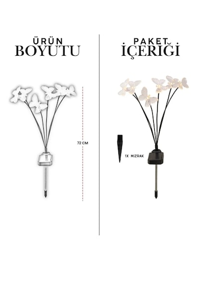 6 Led'li Kelebek Güneş Enerjili Bahçe Aydınlatması Lamba Solar Işık Ateş Böceği Peyzaj Çiçeği Sarı