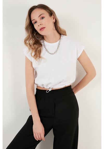Lela Bisiklet Yaka % 100 Pamuk Crop Bayan T Shirt 5865587 Beyaz