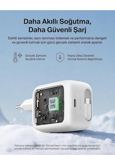 Belkin Ultracharge 45 W Gan Şarj Aleti, 0,8 M Geri Çekilebilir Usb-c Kablo İle, Beyaz