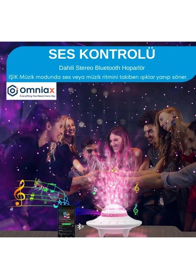 Omniax Galaxy Bluetooth Projektör Hoparlör Ufo Gece Lambası Çok Renkli