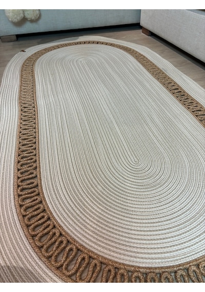 Mavaux Lotus Jüt Hasırlı El Örgüsü Kilim Krem - Bej