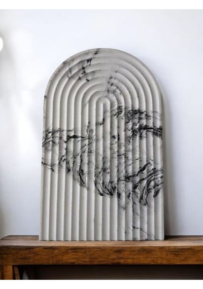 Marble Archade Serisi Antrasit Dekoratif Beton Sunum Tepsisi Ve Servis Tabağı Gri