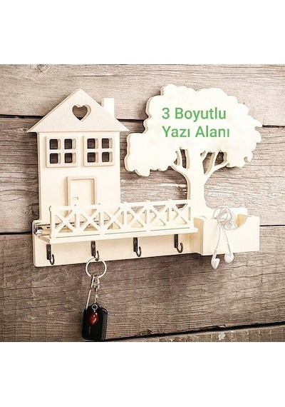 Hdrlazerdizayn Ahşap Ağaç Ve Ev Model Anahtar Askısı Ve Raf