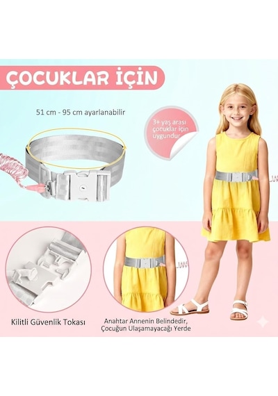 Premium Ebeveyn Kontrollü Çocuk Güvenlik Kemeri - Kilitli Bel Bağlantılı, Eller Serbest Tasarım Kırmızı Çok Renkli