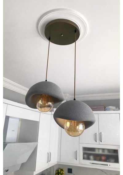 Beton Görünümlü Modern Şık İskandinav Tarz 2 Başlı Avize 25cm Ampul Dahil Değildir Nestvibe Metalik