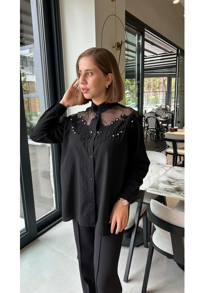 Elif Tarakçı Butik Siyah Tül Gömlek Siyah